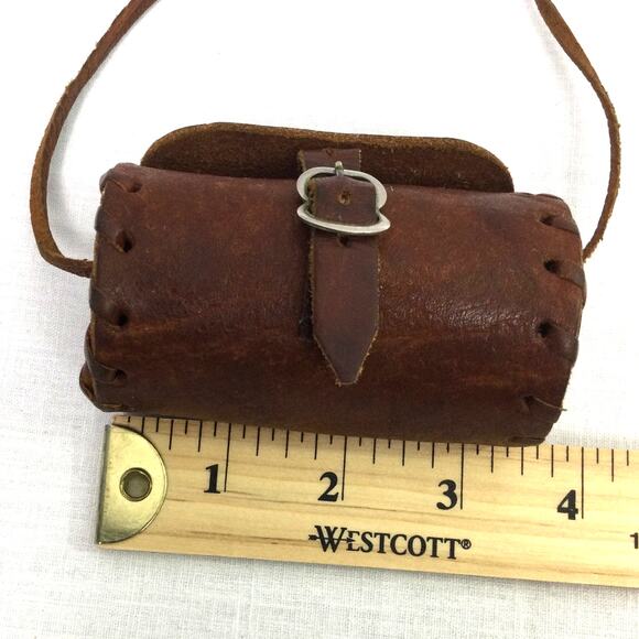 Handmade Brown Leather Oval Buckle Brown Coin Money Pouch Shoulder Strap - Picture 10 of 12